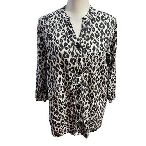 Kim Rogers Womens Button Up Linen Shirt leopard Size XL Office Travel Vacay Boho